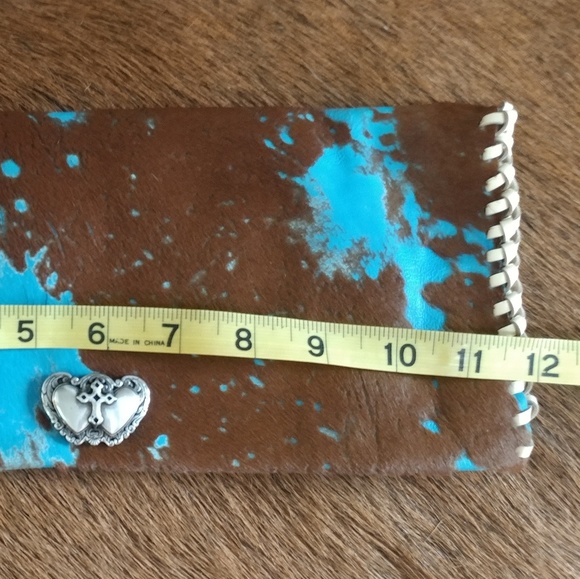 Turquoise Acid Washed Cowhide Clutch Purse - Picture 6 of 7